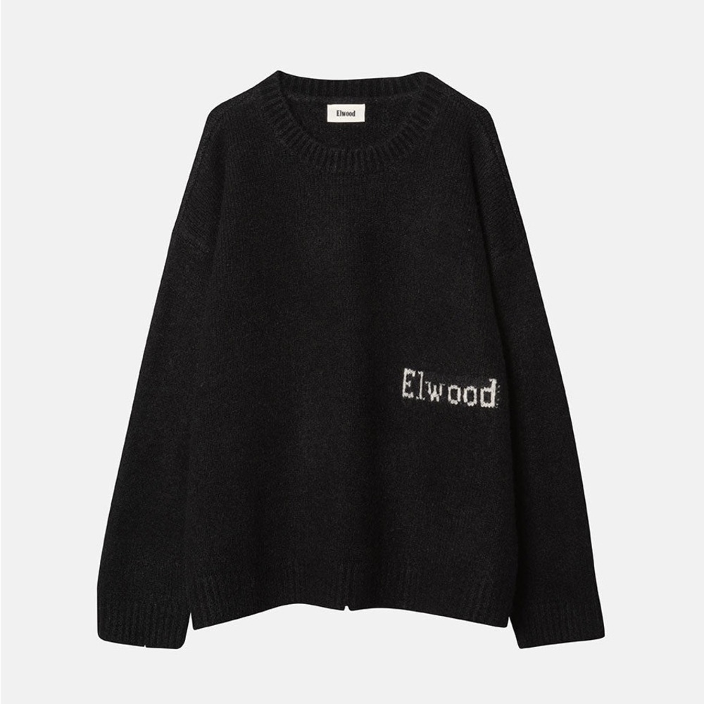 Elwood Knit Crewneck Sweater Black Distressed L